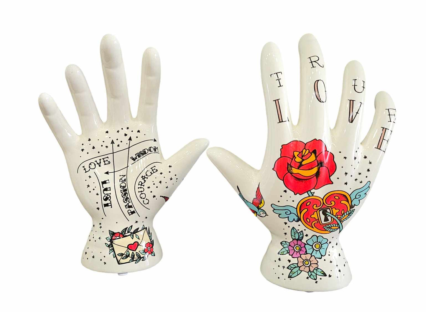 Main décorative ou porte bijoux de phrénologie old school tatto