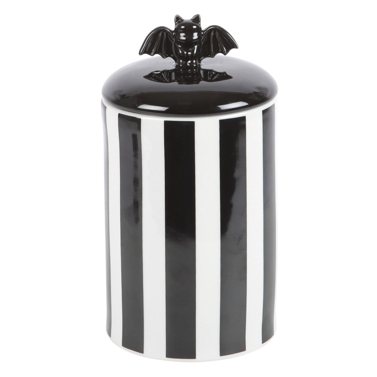 Pot a biscuit ou trésor a rayure noir et blanc gothic avec chauve souris