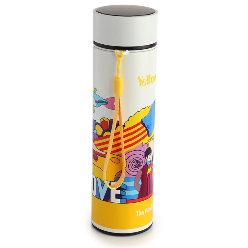 Gourde beatles Isolée en Acier Inoxydable avec Thermomètre Digital Boissons Chaudes ou Froides Yellow Submarine