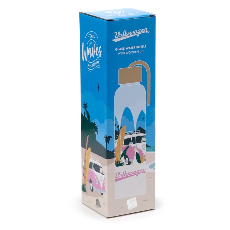 Bouteille en Verre 500ml avec Bouchon Bambou - Volkwagen- Van Bus Combi VW T1 The Waves are Calling