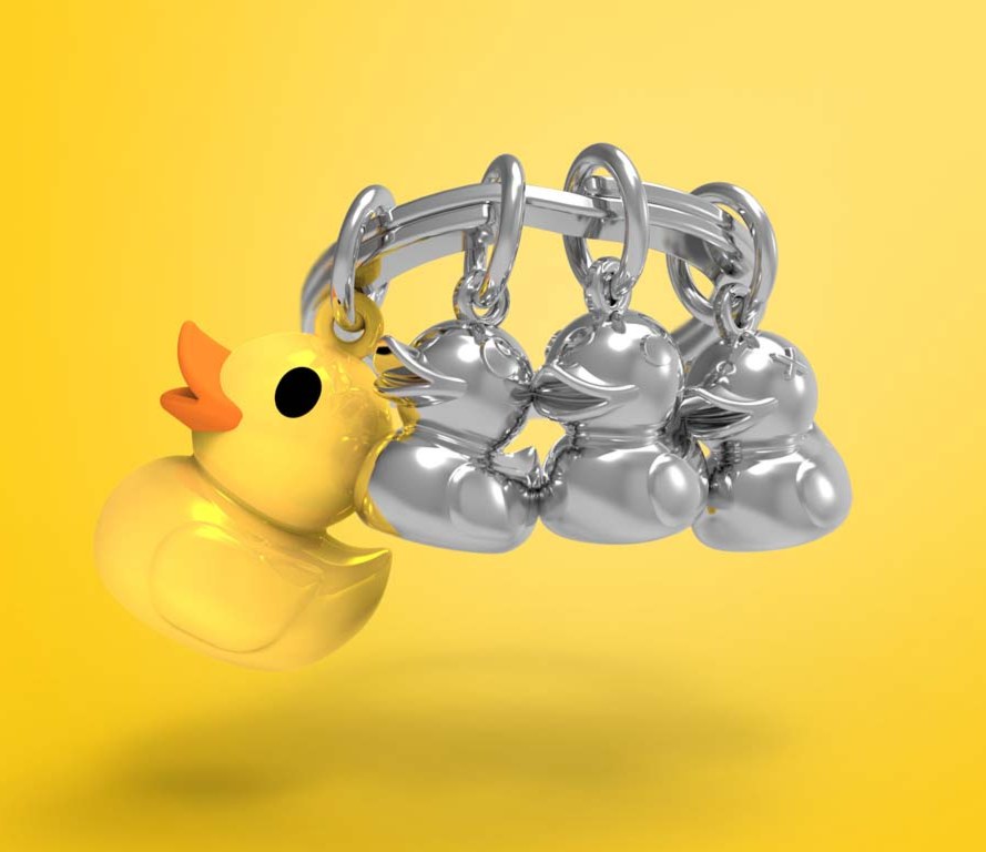 Mignon porte clé metalmorphose fun canard et ses petits 3D en métal massif