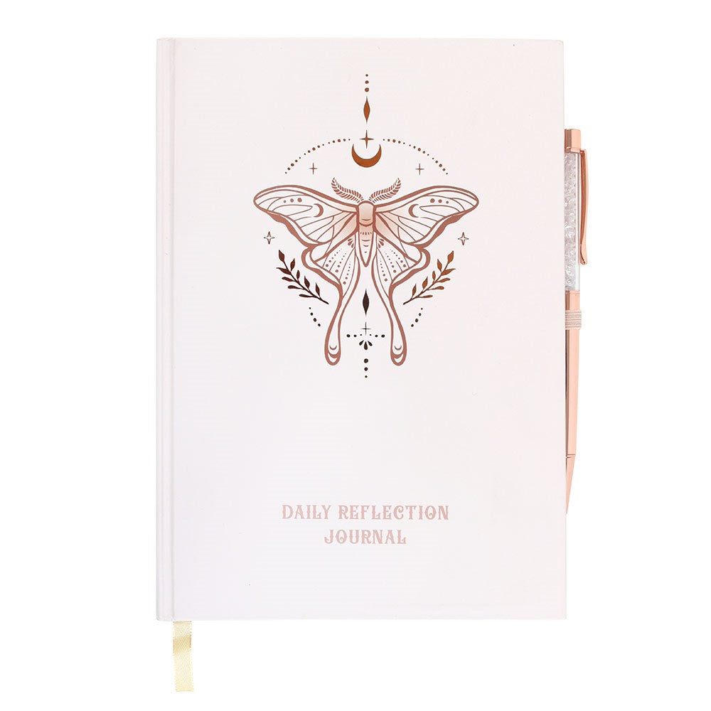 Carnet / journal de réflexion quotidien Luna Moth avec stylo avec quartz