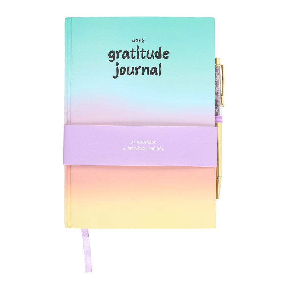 Carnet journal de gratitude multicolore avec stylo en améthyste