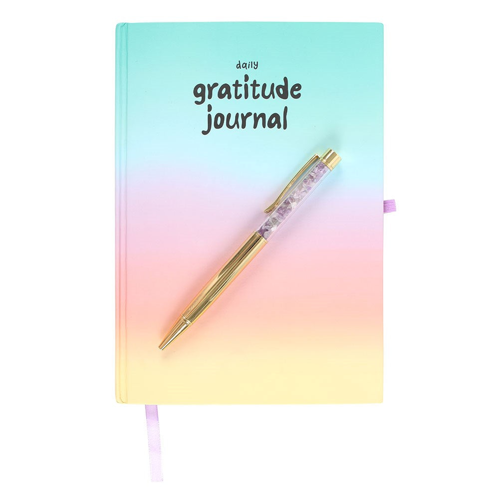 Carnet journal de gratitude multicolore avec stylo en améthyste