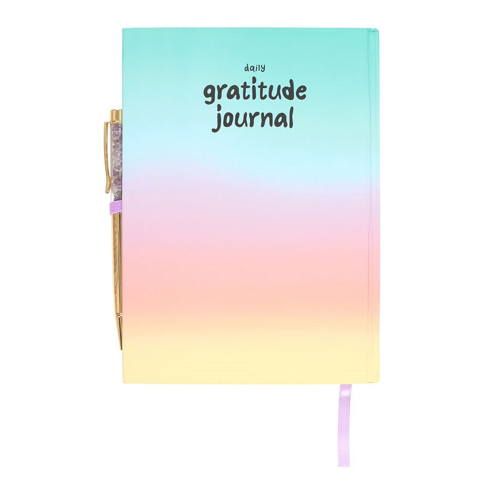 Carnet journal de gratitude multicolore avec stylo en améthyste