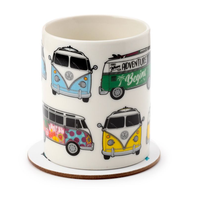 Ensemble Mug / tasse Porcelaine & Dessous de Verre Volkswagen - Van Bus Combi VW T1