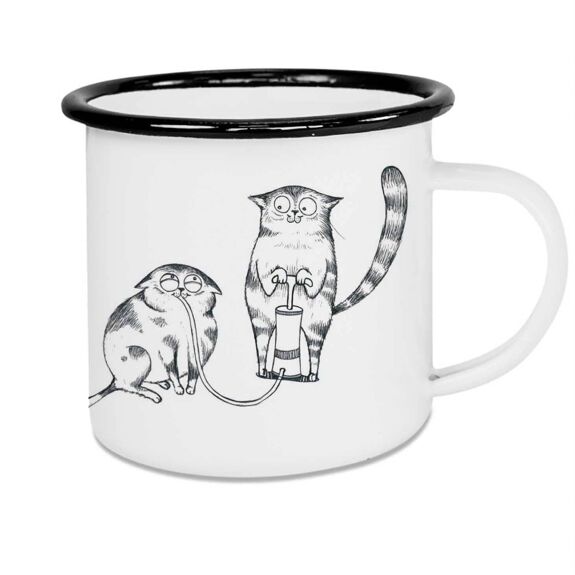 Mug / tasse émaillé - pompe chat hélium - 300ml