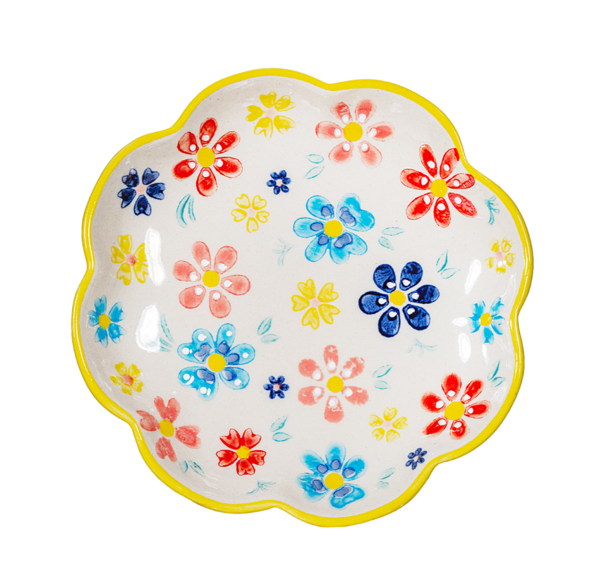 Coupelle / Plat à bibelots folkloriques à fleurs