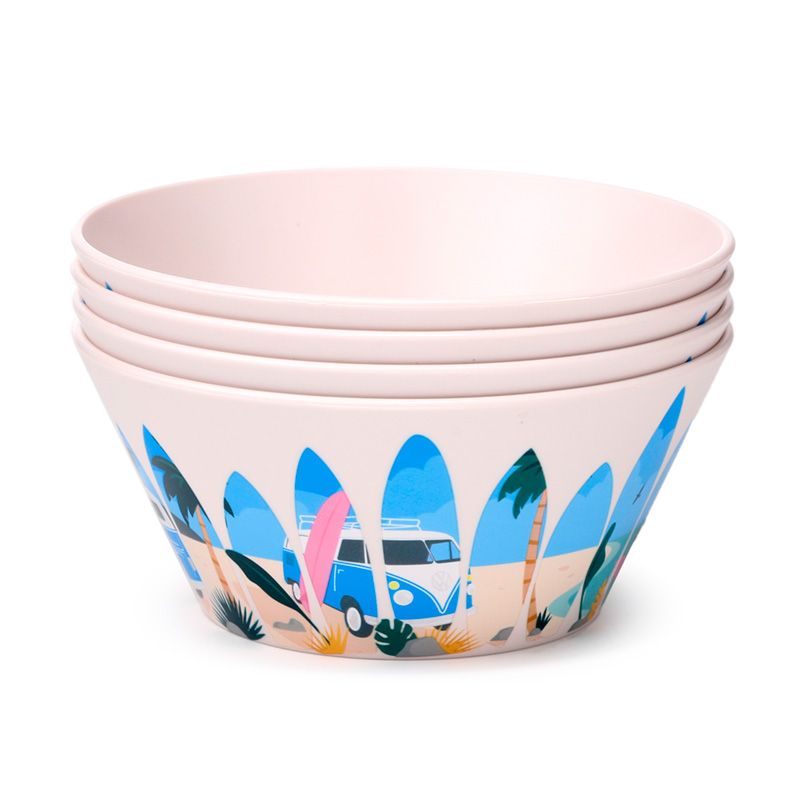 Ensemble 4 Bols en Plastique Recyclés Rpet Volkswagen - Van Bus Combi T1 VW The Waves are Calling