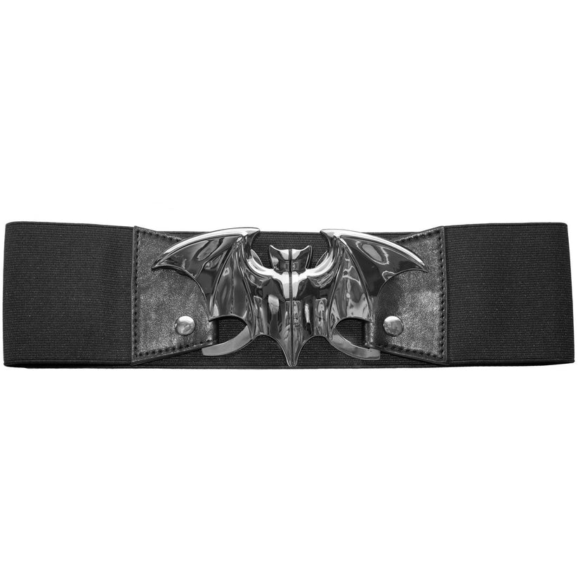 Ceinture large élastique noire à boucle crâne argentée, pour un look gothique et rock affirmé. Marque Kreepsville 666. Commandez en ligne !