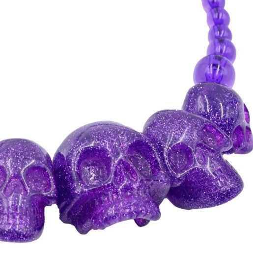 Collier gothique tête de mort violet à paillette | Kreepsville 666