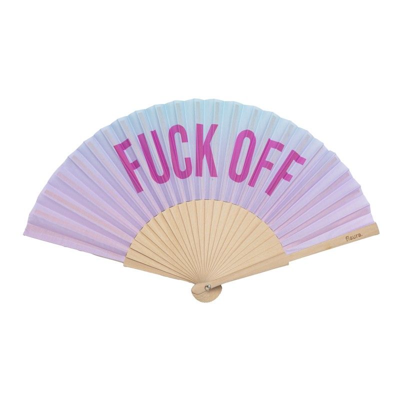 Eventail " fuck off " violet et bleu