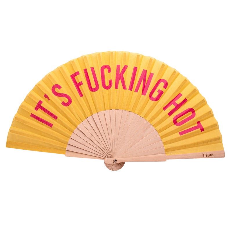 Eventail "it's fucking hot " jaune et rose