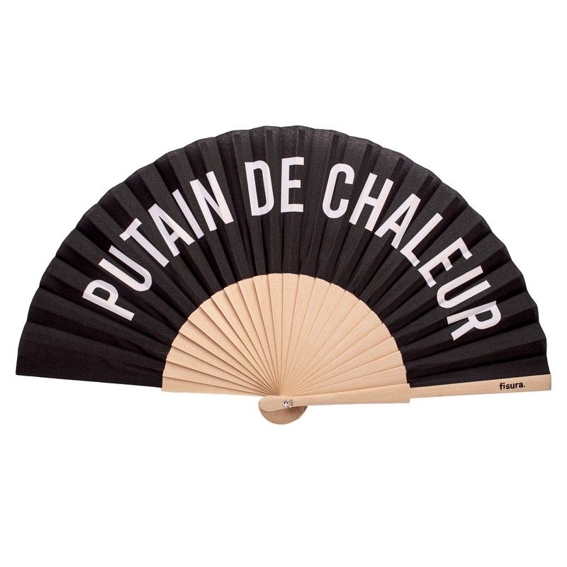 Eventail " putain de chaleur " noir et blanc