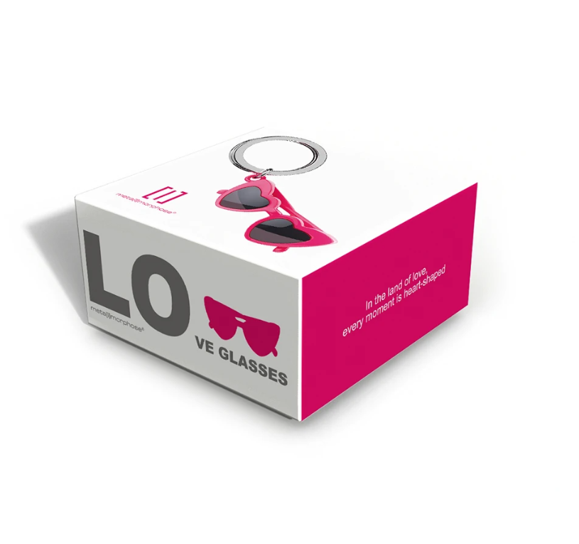 Porte clé metalmorphose fun lunette de soleil coeur rose pin up 3D en métal massif