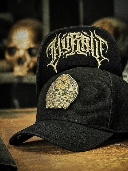 Casquette Hyraw skull raw noir et doré
