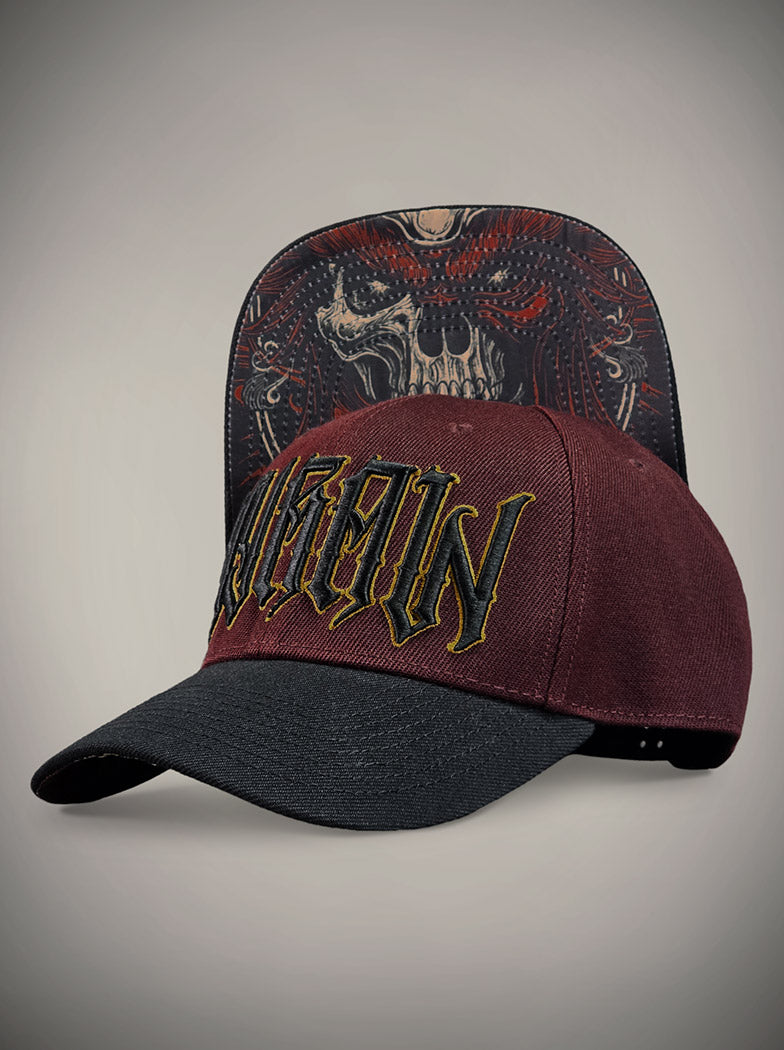 Casquette oni skull squelette démoniaque rouge bordeaux et noir