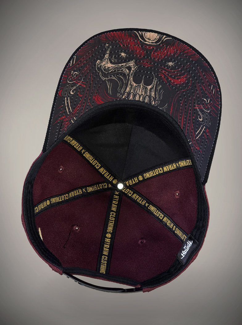 Casquette oni skull squelette démoniaque rouge bordeaux et noir