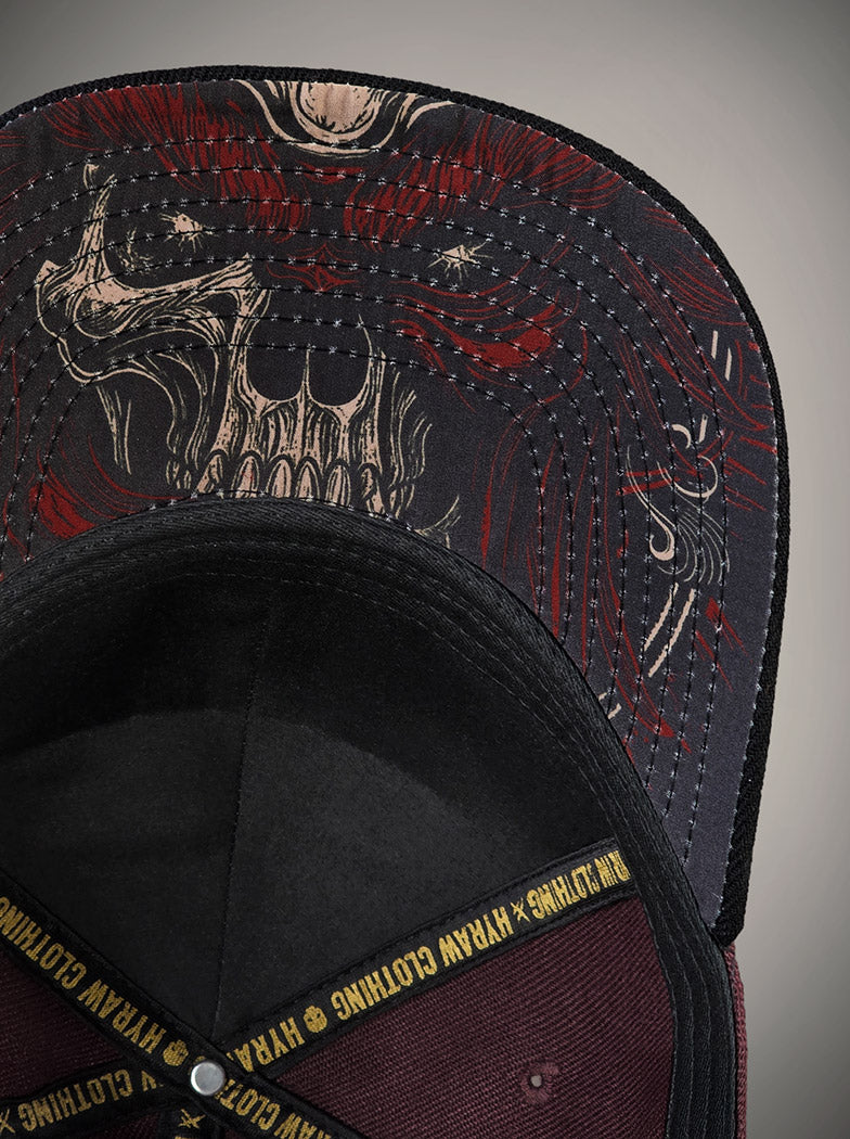 Casquette oni skull squelette démoniaque rouge bordeaux et noir
