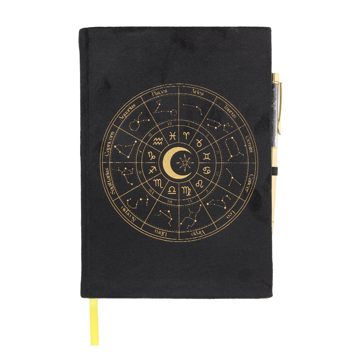 Journal de roue d'astrologie avec stylo noir d'obsidienne