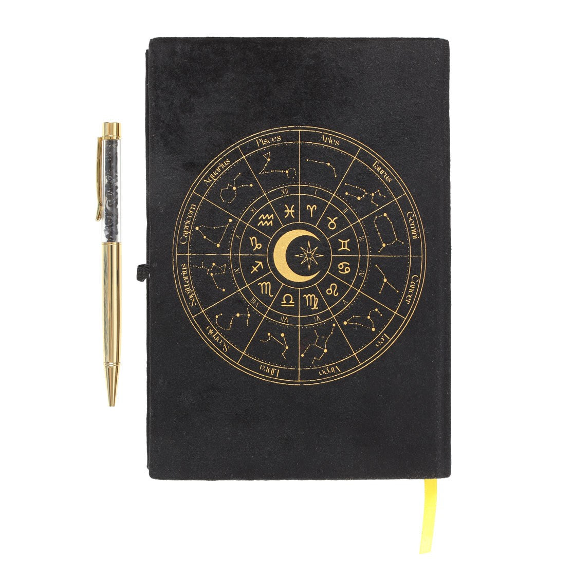 Journal de roue d'astrologie avec stylo noir d'obsidienne