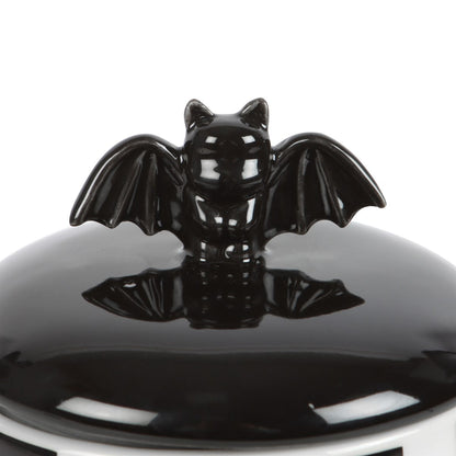 Pot a biscuit ou trésor a rayure noir et blanc gothic avec chauve souris