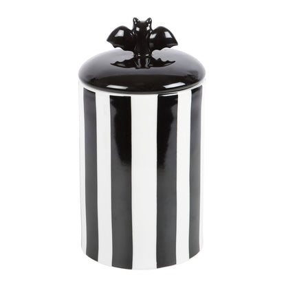 Pot a biscuit ou trésor a rayure noir et blanc gothic avec chauve souris