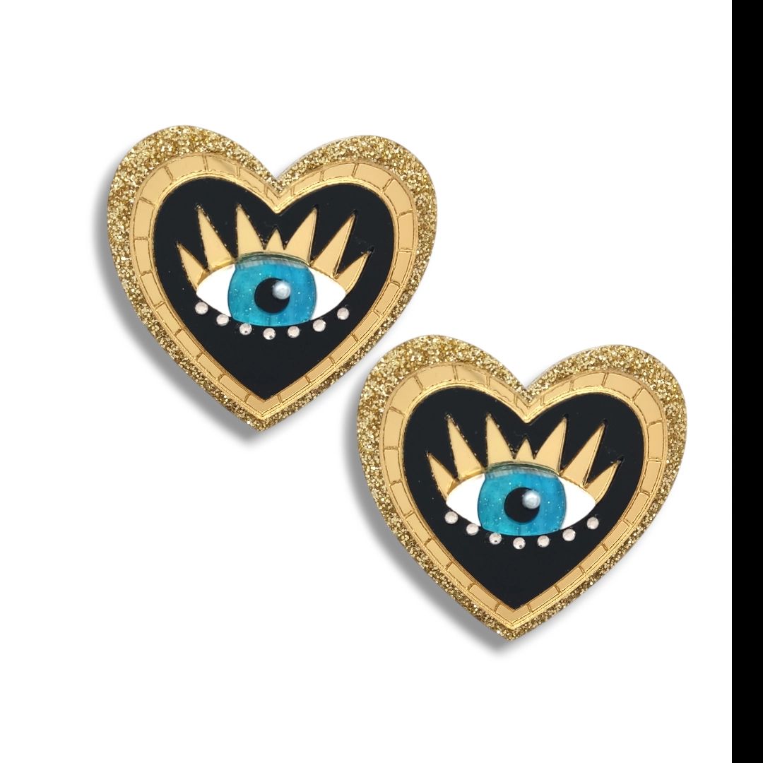 Boucle d'oreille enigma cœur oeil doré