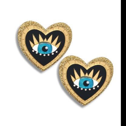 Boucle d'oreille enigma cœur oeil doré