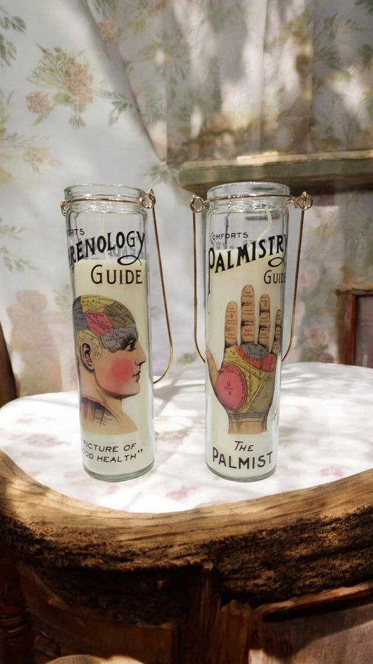 Bougie Phrénologie main et tête old school retro