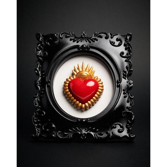 Cadre noir et Coeur rouge ex voto en Polyrésine style baroque