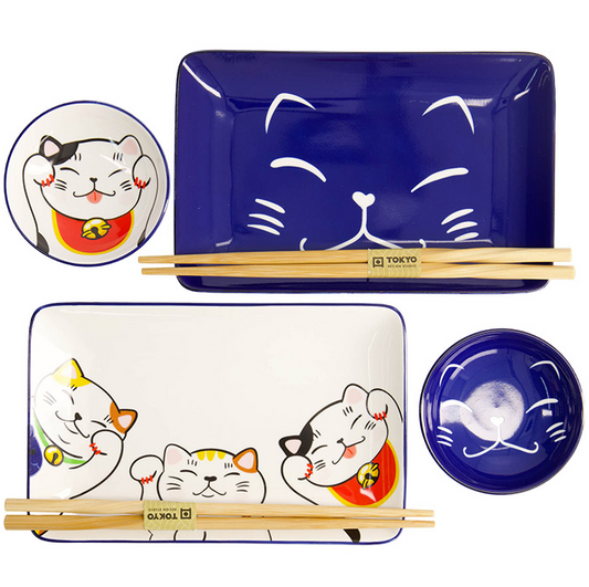 Coffret cadeau assiettes à sushi lucky cat kawaii japonais