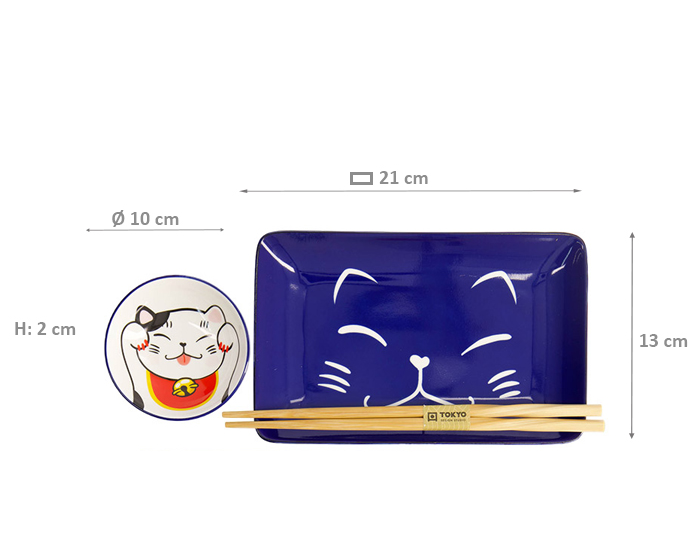 Coffret cadeau assiettes à sushi lucky cat kawaii japonais