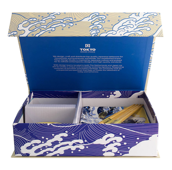 Coffret cadeau assiettes à sushi japonais kawaii vague hokusai