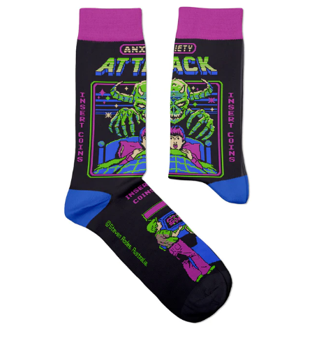 Chaussettes d'attaque d'anxiété jeux vidéo old school