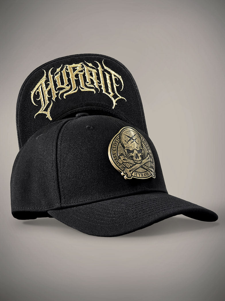 Casquette Hyraw skull raw noir et doré