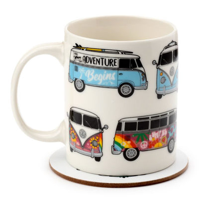 Ensemble Mug Porcelaine & Dessous de Verre Volkswagen - Van Bus Combi VW T1