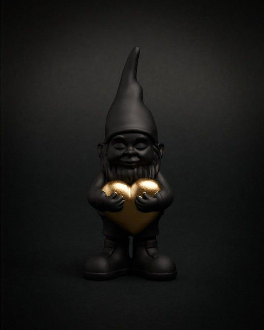 Figurine nain de jardin love noir et doré de 29 cm
