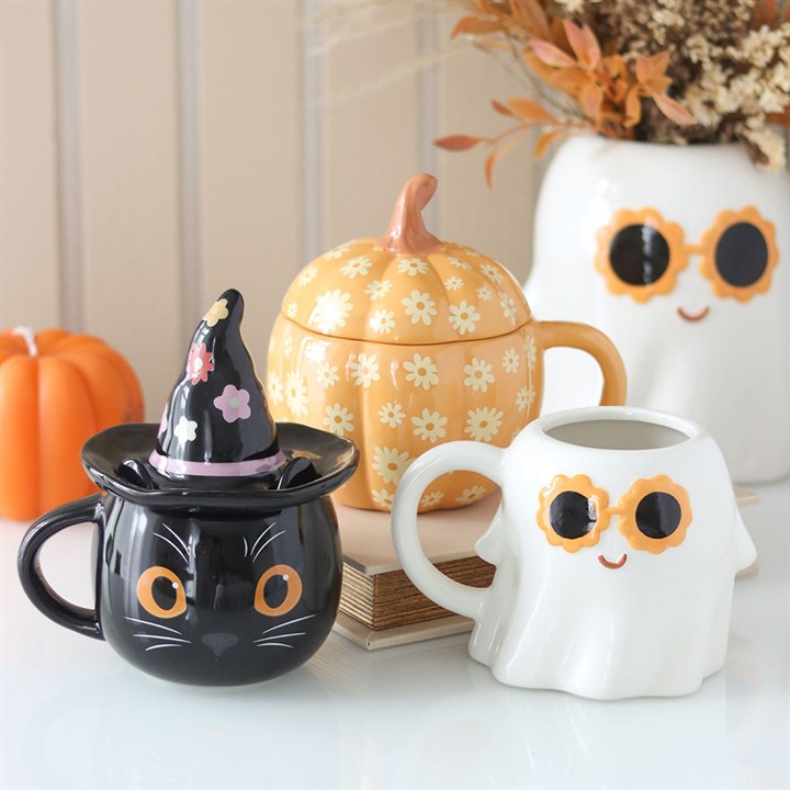 Tasse / mug fantome des année 60 groovy avec lunette de soleil fleur