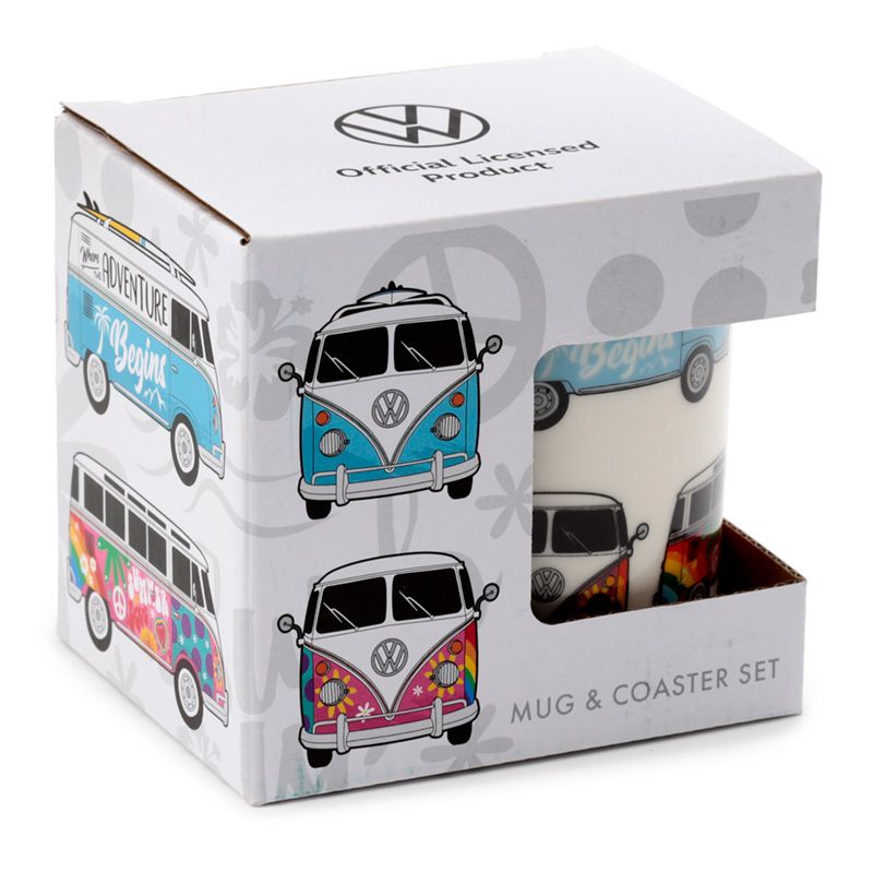 Ensemble Mug Porcelaine & Dessous de Verre Volkswagen - Van Bus Combi VW T1