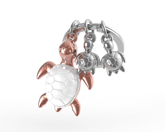 Mignon porte clé metalmorphose fun tortue et ses petits 3D en métal massif