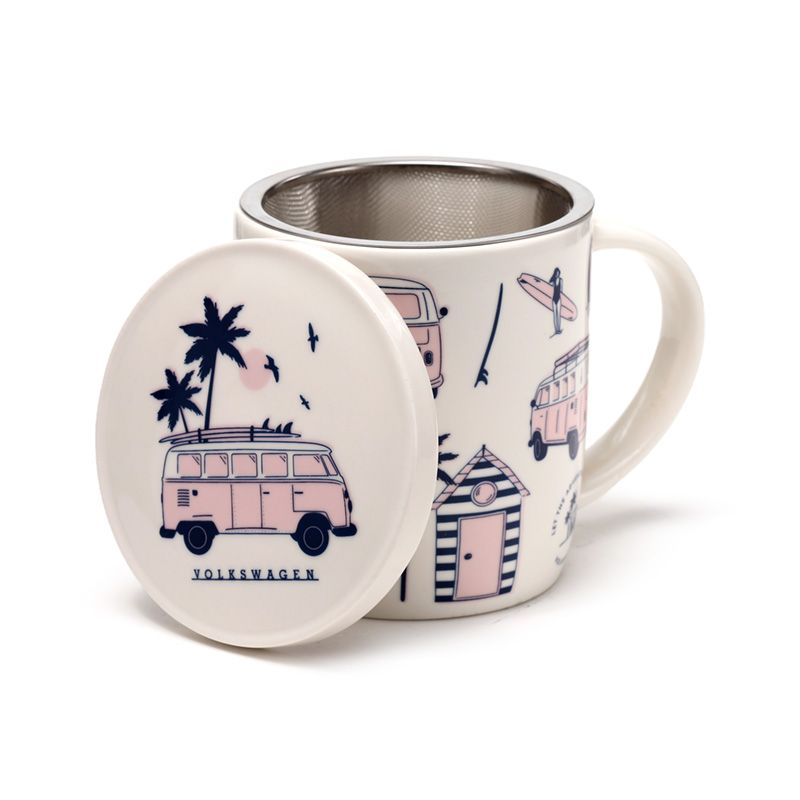 Mug Porcelaine avec Infuseur et Couvercle - Volkswagen Van Bus Combi VW T1 Explore More