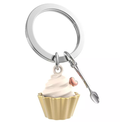 Porte clé metalmorphose fun gâteau cup cake a la vanille gourmand 3D en métal massif kawaii