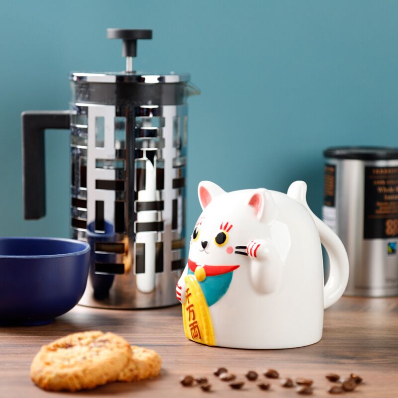 Mug Retournable Tête en Bas Maneki Neko - Chat Porte-bonheur - 500 ml