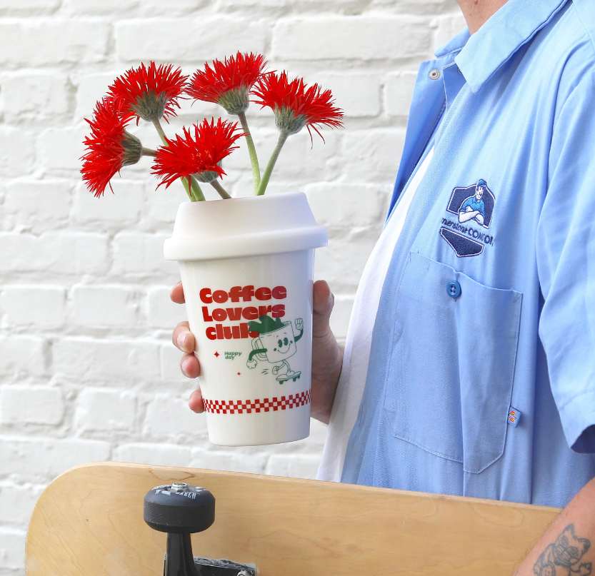 Vase fun en forme de gobelet a café " coffe lover club " style starbuck