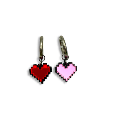 Boucle d'oreille pixel geek mini coeur