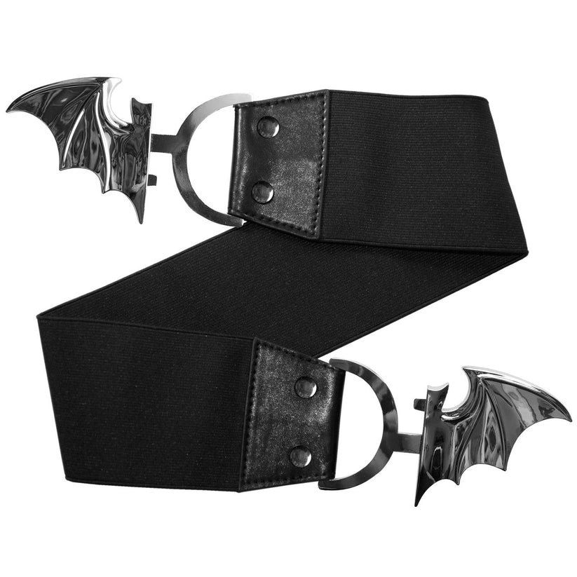 Ceinture élastique noir et argenté gothique boucle chauve souris | Kreepsville 666