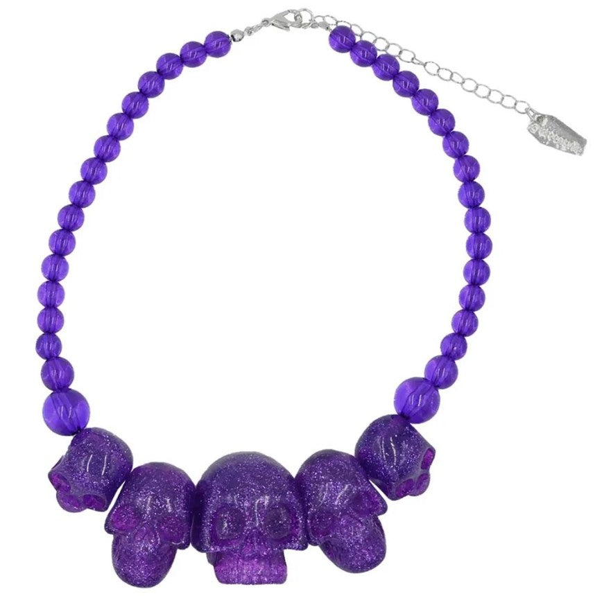 Collier gothique tête de mort violet à paillette | Kreepsville 666