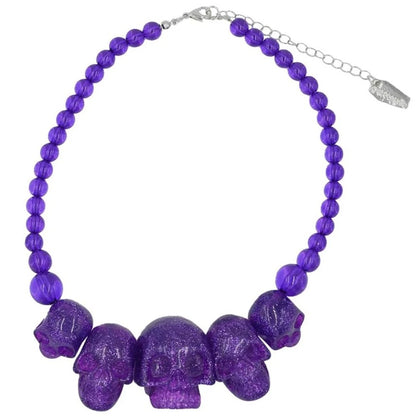 Collier gothique tête de mort violet à paillette | Kreepsville 666