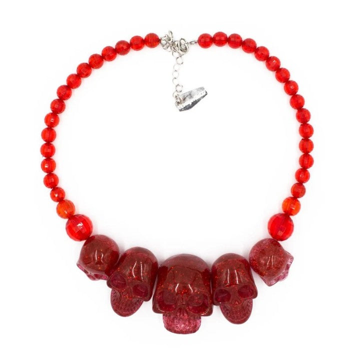 Collier gothique tête de mort rouge à paillette | Kreepsville 666